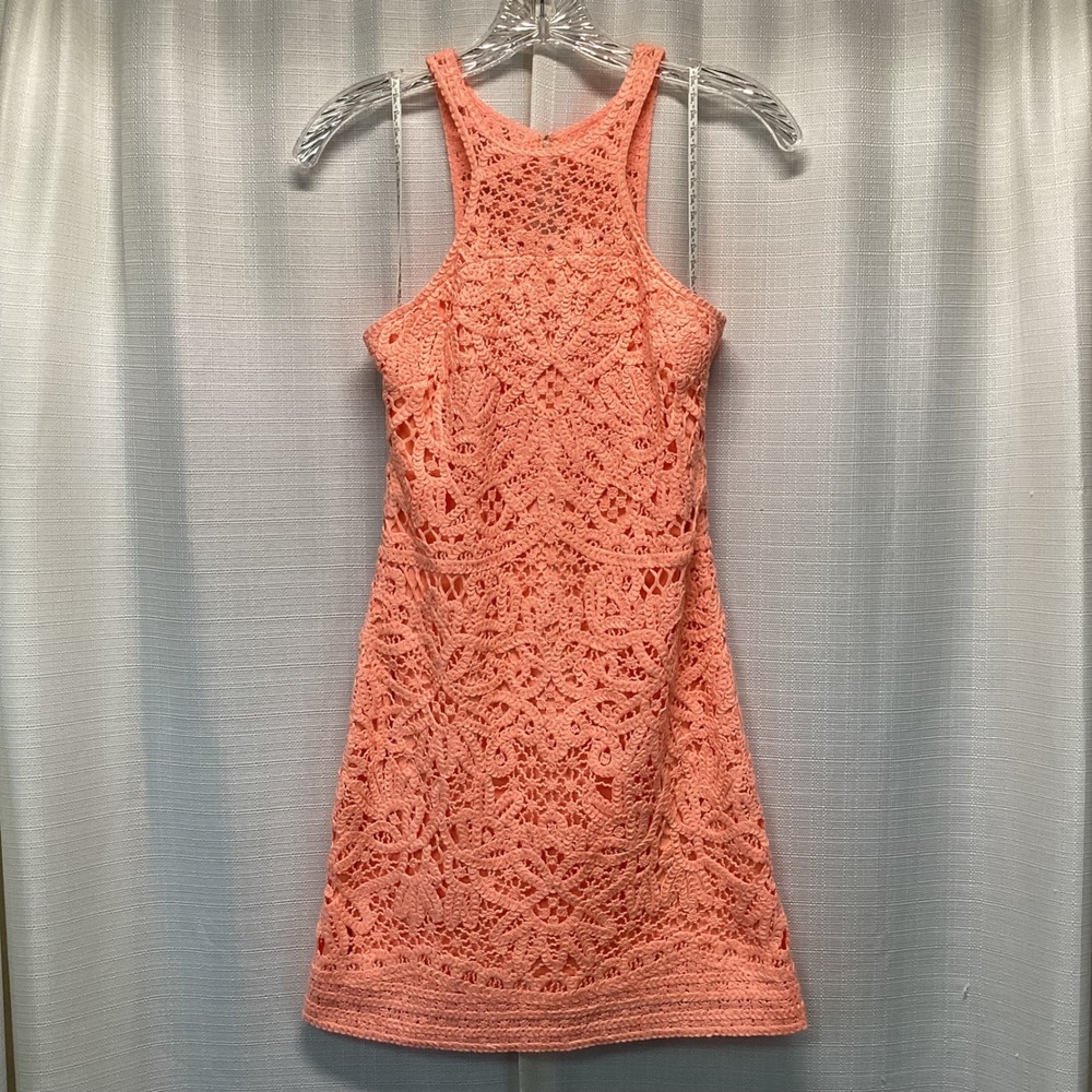 Lilly Pulitzer Crochet Lace Halter Shift Dress XS Peach Mini Resort Vacation